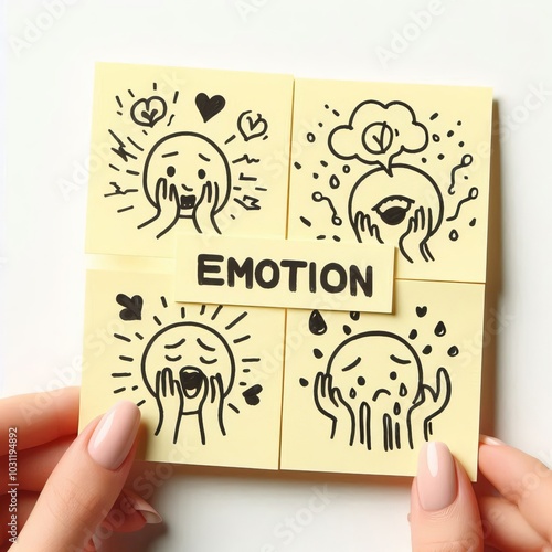 Sticky note emotion expressions , isolated on white background