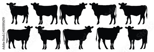 Cow silhouettes set, animal pack of vector silhouette design, isolated background