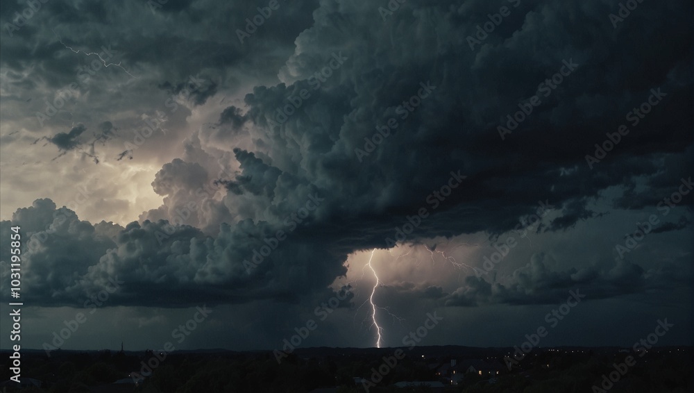black cloud with strong lightning - generative ai 