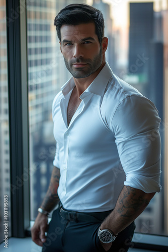 Full-body shot of a male model for billionaire romance photo