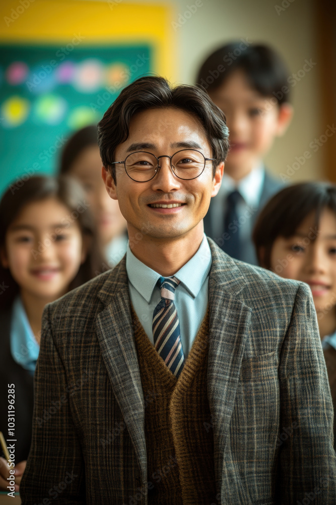 Male Teacher Standing in Front of Blackboard with Students
Male Teacher Standing in Front of Blackboard with Students