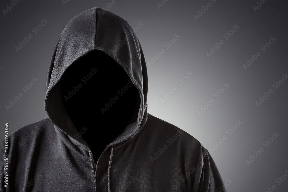 Mysterious Figure in Dark Hoodie Against a Gradient Background A Study of Shadows and Identity Perception Mysterious Figure in Dark Hoodie Against a Gradient Background A Study of Shadows and Identity Perception
