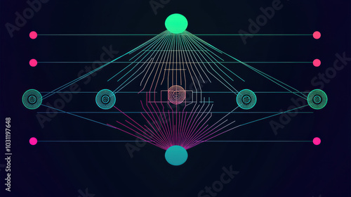 Neural network diagram with colorful nodes and connections
