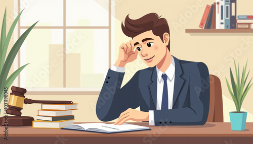 Businessman Reviewing Documents in Quiet Office