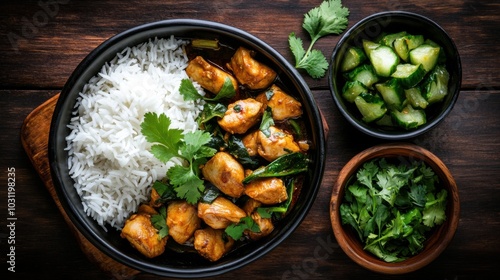 Wallpaper Mural Spicy chicken curry with jasmine rice and fresh sides for culinary presentation Torontodigital.ca