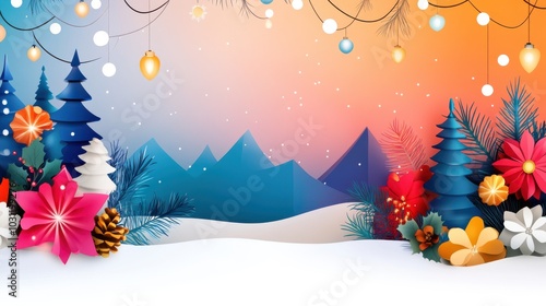 Abstract Cute Christmas Landscape Vector Art