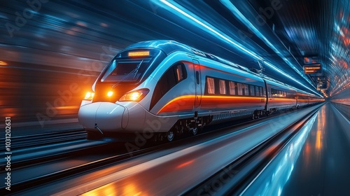 High-Speed Train Zooming Through Tunnel