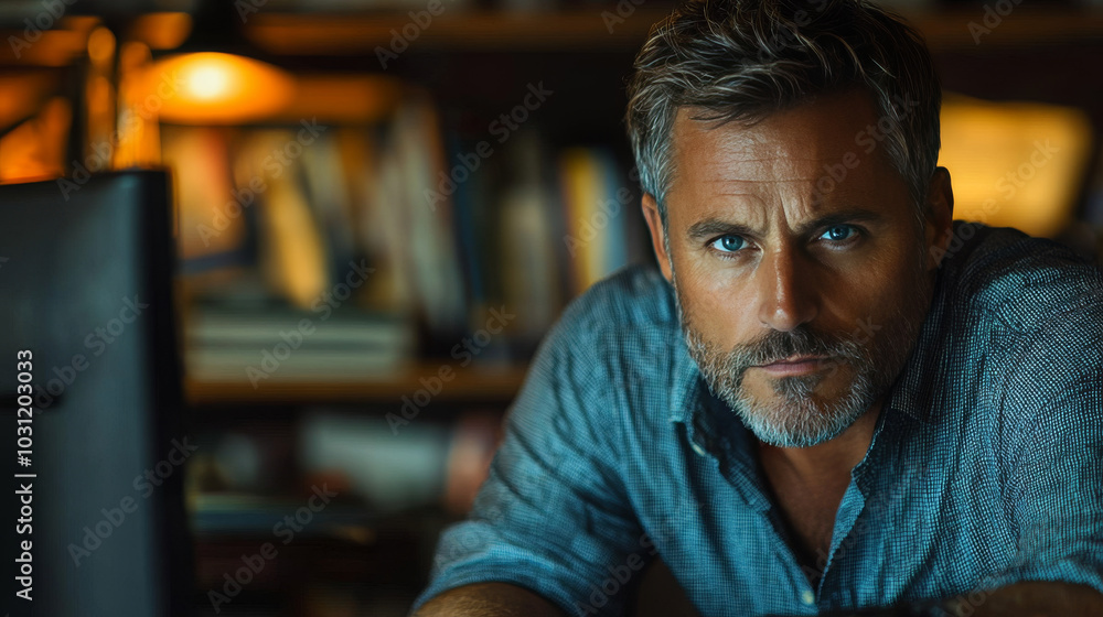 Close-up portrait of a man with a serious expression, looking directly at the camera. Close-up portrait of a man with a serious expression, looking directly at the camera.