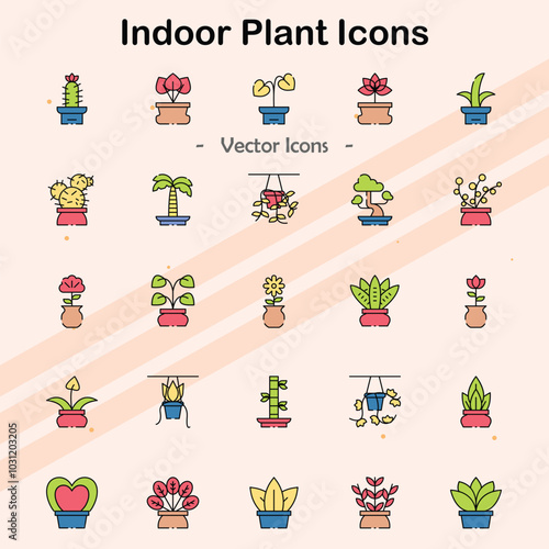 Icons representing indoor plants and house gardening.