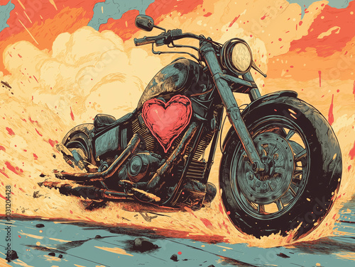 Stylized comic book motorcycle illustration photo