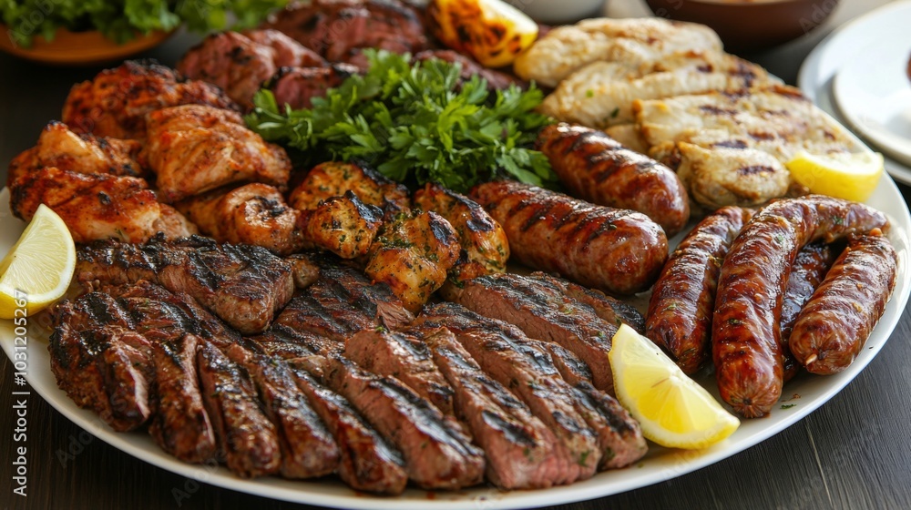 Grilled Meat Platter with Fresh Herbs and Lemons Grilled Meat Platter with Fresh Herbs and Lemons