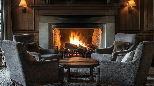 Cozy Living Room with Fireplace and Armchairs