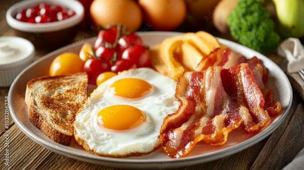 Delicious Breakfast Plate with Eggs and Bacon Delicious Breakfast Plate with Eggs and Bacon