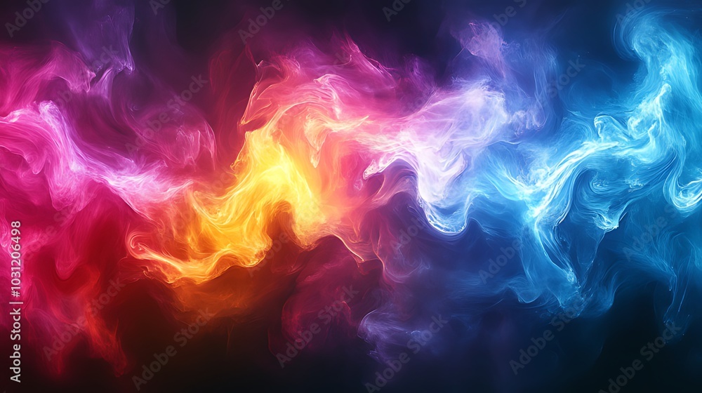 Fototapeta premium Abstract background with vibrant, flowing, smoke-like, colorful, dynamic, and contrasting textures.