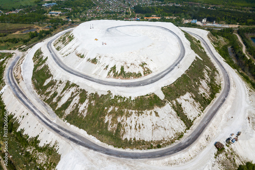 фотографія View from drone of unusual White Mountain in Podmoskovye, Russia - large open ai