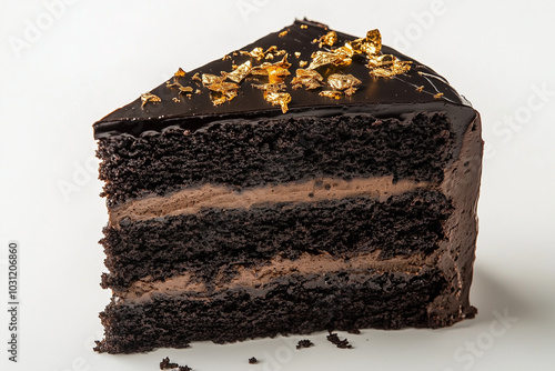 Exquisite Gourmet Chocolate Cake with Gold Flakes - Premium Dessert Photography