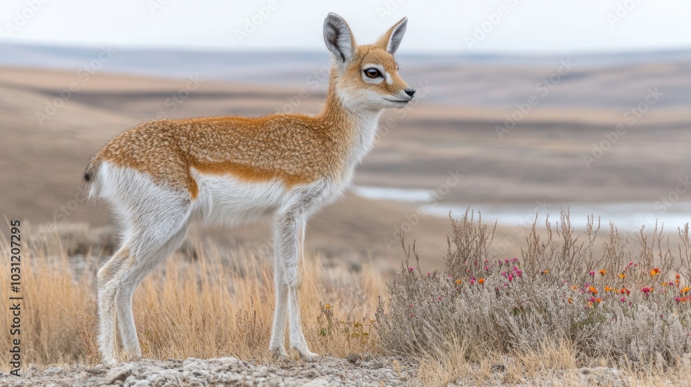 Obraz premium A young gazelle standing in a natural landscape.