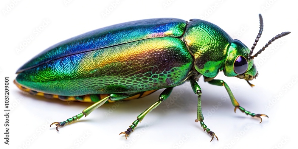 Fototapeta premium Jewel beetle ready to fly isolated on white background aerial
