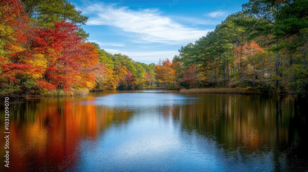 Tranquil Autumn Reflection in a Colorful Landscape Tranquil Autumn Reflection in a Colorful Landscape