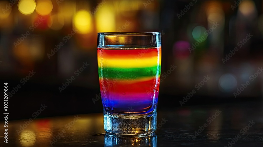 Fototapeta premium Colorful Layered Drink in a Glass on Bar Counter