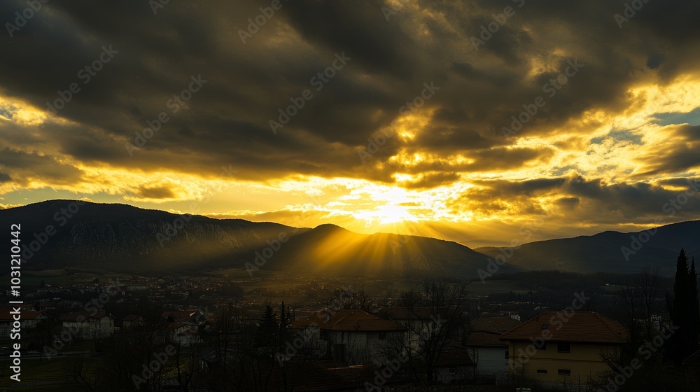 The sun sets behind majestic mountains, casting a warm glow on winding roads below, creating a breathtaking landscape under a dramatic sky that inspires awe and adventure The sun sets behind majestic mountains, casting a warm glow on winding roads below, creating a breathtaking landscape under a dramatic sky that inspires awe and adventure