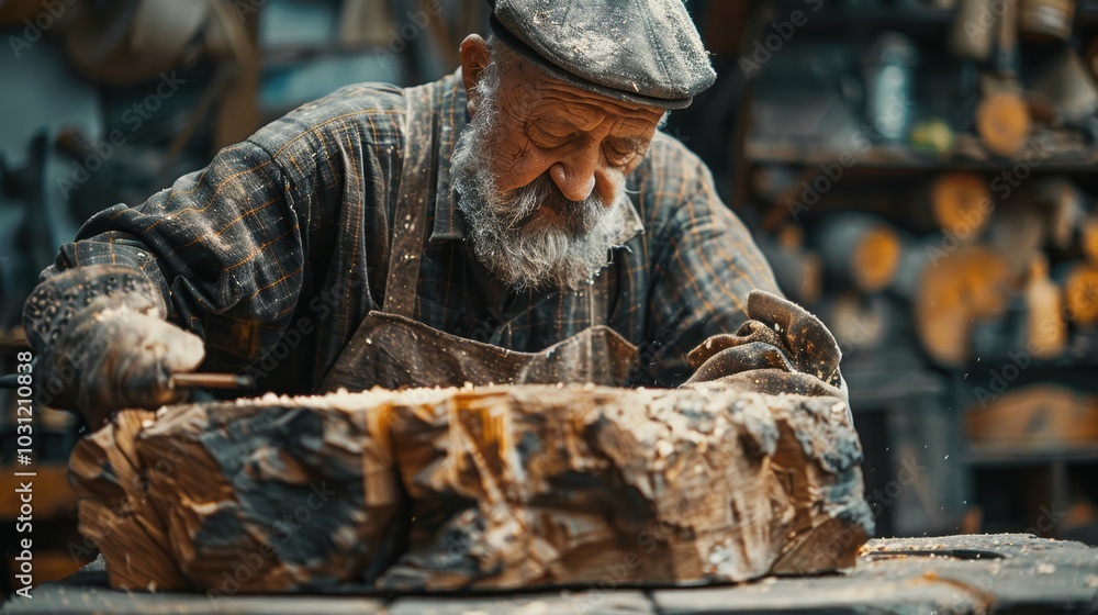 Skilled Artisan Restoring Wood with Careful Attention Skilled Artisan Restoring Wood with Careful Attention