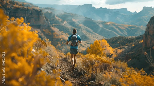 Trail Runner Navigating Rugged Terrain Amidst Autumn Colors