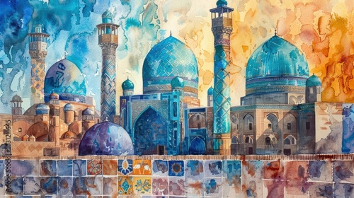 Colorful Watercolor Illustration of Historic Bukharas