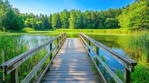 Serene Bridge Over Tranquil Lake in Summer