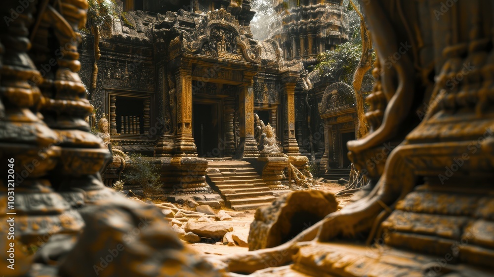 Obraz premium Ancient Temples Emerged from Nature's Embrace