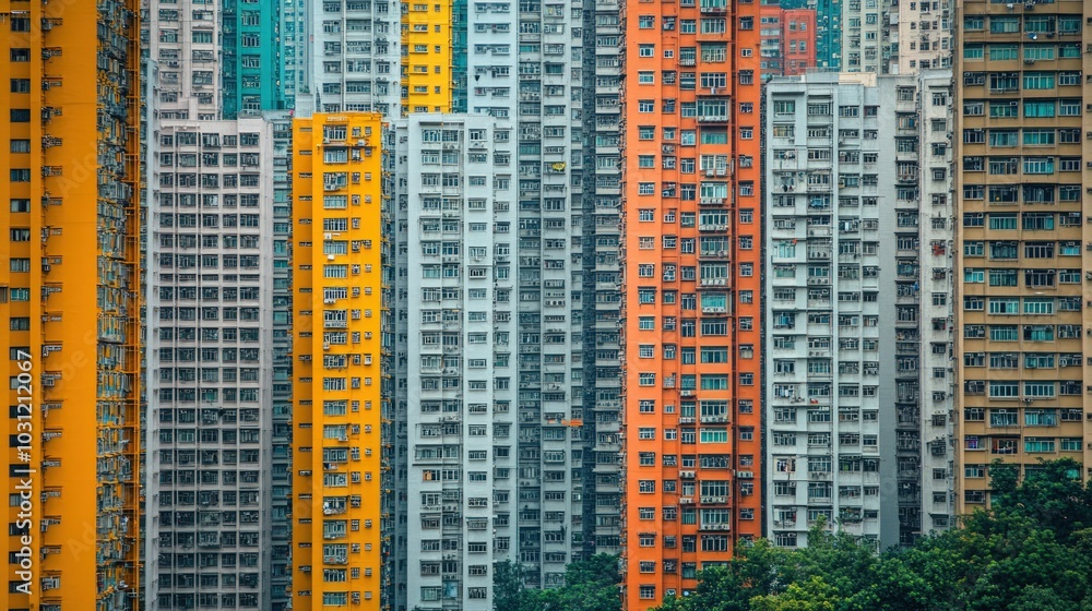 Obraz premium A dense urban landscape with a vast array of apartment buildings in various colors.