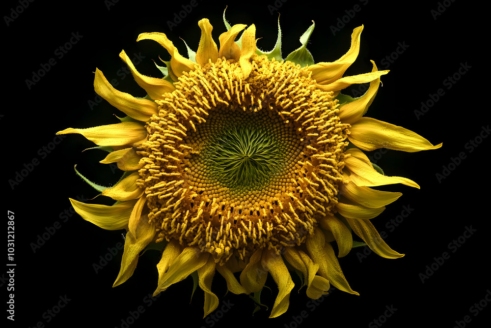 Fototapeta premium Close-Up of a Yellow Sunflower on a Black Background - Photography