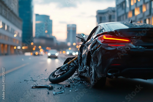 Road accident or motorcycle crash. Selective focus background and copy space