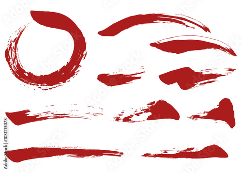 筆書きの和風素材のセット、ストローク、和風のデコレーション素材