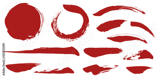 筆書きの和風素材のセット、ストローク、和風のデコレーション素材