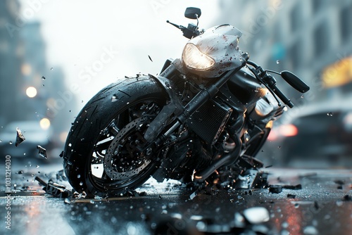 Road accident or motorcycle crash. Selective focus background and copy space