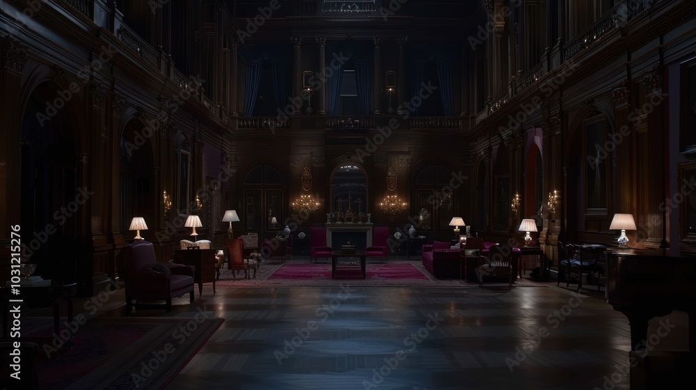 Dark and Eerie Interior of a Grand Mansion Dark and Eerie Interior of a Grand Mansion