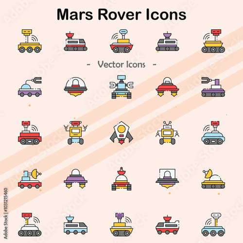Icons representing Mars rovers and their missions.