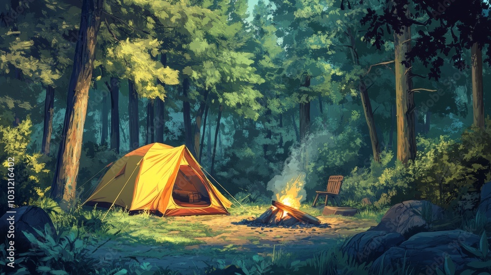 Cozy Campsite Surrounded by Lush Forest Cozy Campsite Surrounded by Lush Forest