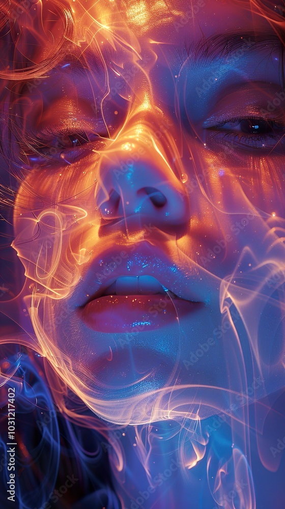 Abstract Portrait with Glowing Light and Sparkles Abstract Portrait with Glowing Light and Sparkles