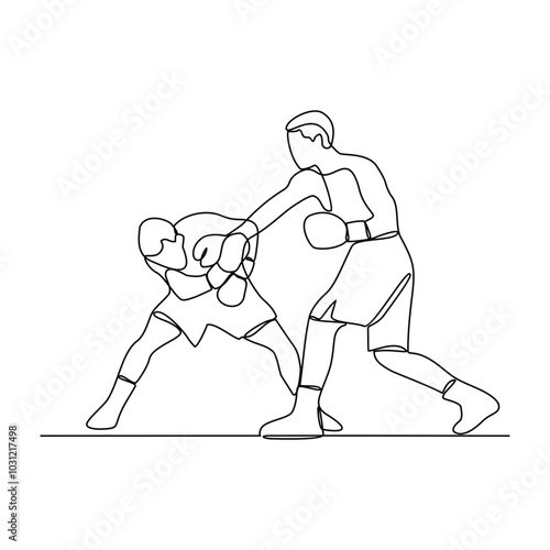 One continuous line of Boxing training vector illustration. Boxing player illustration in simple continuous linear style concept. Fighting sport design illustration for education presentation purpose.