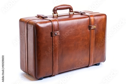 Leather suitcase isolated on white background panoramic