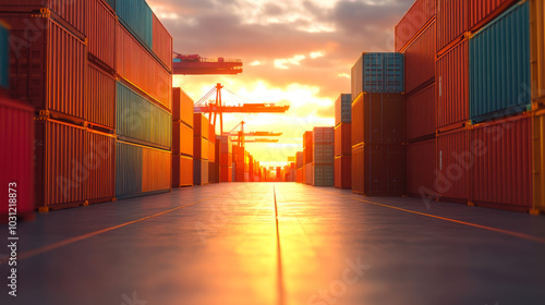 Stack of Containers Cargo Ship Import/Export in Harbor Port