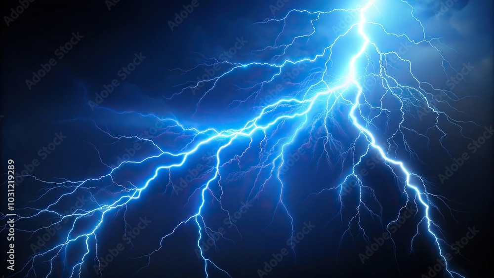 Lifelike lightning effect with blue illumination against dark backdrop Lifelike lightning effect with blue illumination against dark backdrop