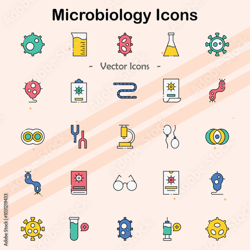 Icons representing microbiology and microorganisms.