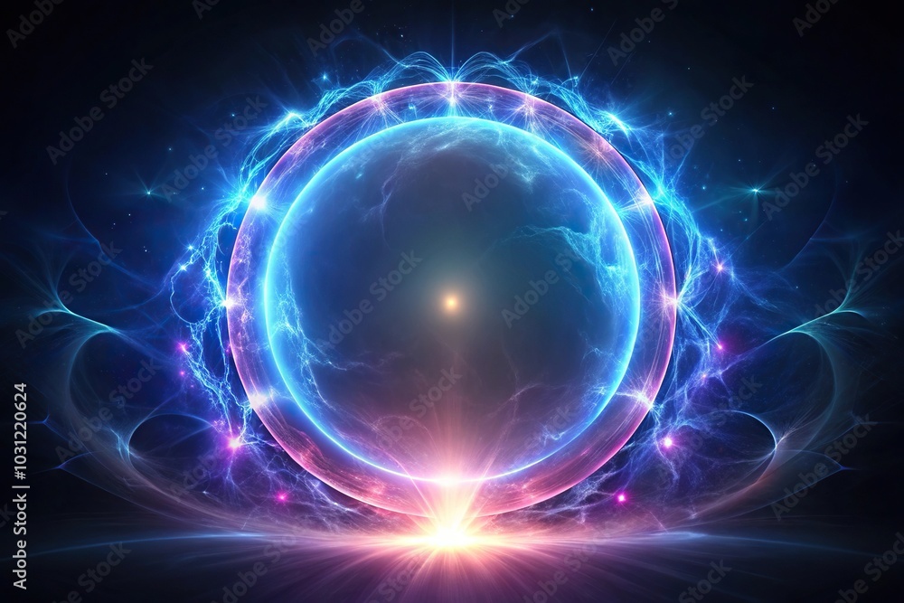 Lightning round frame magical portal ball with circle light overlay effect on dark background Lightning round frame magical portal ball with circle light overlay effect on dark background