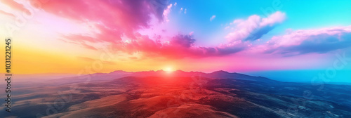 A breathtaking sunset over a mountain range, with vibrant colors painting the sky.