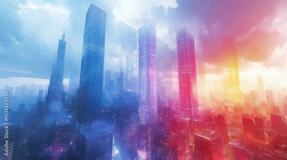 A dynamic urban scene where futuristic skyscrapers rise above colorful street art, capturing the energy and creativity of a modern city, portrayed in watercolor A dynamic urban scene where futuristic skyscrapers rise above colorful street art, capturing the energy and creativity of a modern city, portrayed in watercolor