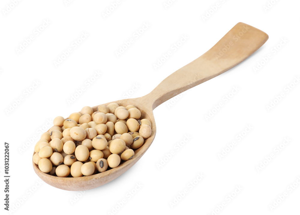 Spoon with soy beans isolated on white Spoon with soy beans isolated on white