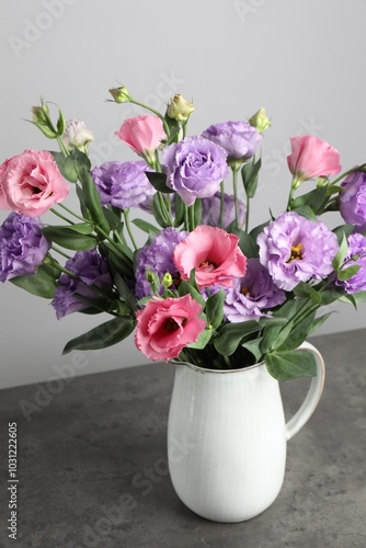 Wallpaper Mural Vase with beautiful eustoma flowers on grey table Torontodigital.ca